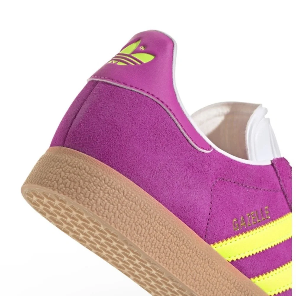 WMNS ADIDAS ORIGINALS GAZELLE PURPLE BURST NEON SOLAR YELLOW SHOES SNEAKERS - Picture 9 of 17